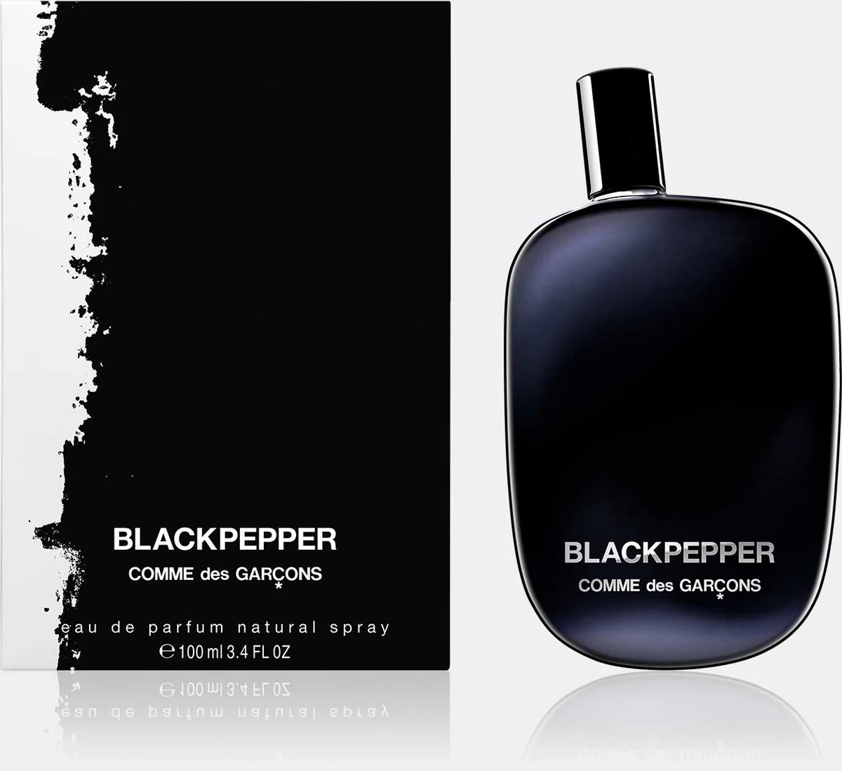 Blackpepper, perfumy marki Comme des Garçons w czarnym flakonie o zaokrąglonym kształcie